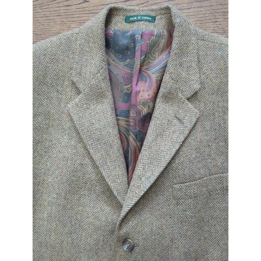 Lauren Ralph Lauren Blazer 44R Brown Herringbone 100% Wool Canada Union Made '98